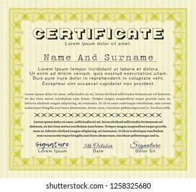 Yellow Sample Diploma. Artistry design. With linear background. Customizable, Easy to edit and change colors. 