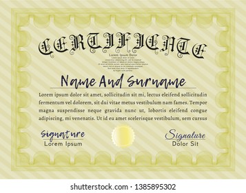 Yellow Sample Diploma. With background. Customizable, Easy to edit and change colors. Superior design. 