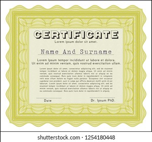 Yellow Sample Diploma. With background. Detailed. Money style design. 