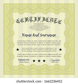Yellow Sample Diploma. With background. Detailed. Elegant design. 