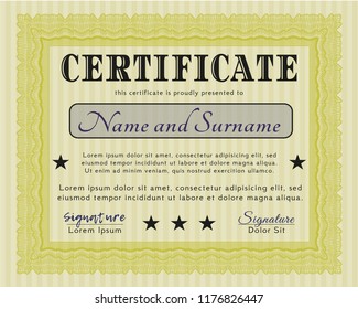 Yellow Sample Diploma. With background. Good design. Customizable, Easy to edit and change colors. 