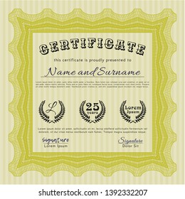 Yellow Sample Diploma. With background. Money Pattern design. Customizable, Easy to edit and change colors. 