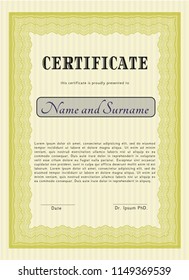 Yellow Sample Diploma. With background. Vector illustration. Excellent design. 