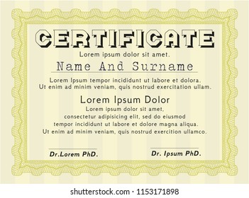 Yellow Sample Diploma. With background. Vector illustration. Sophisticated design. 