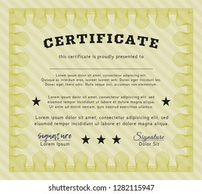 Yellow Sample Diploma. Beauty design. With complex background. Customizable, Easy to edit and change colors. 