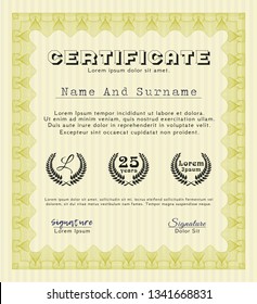 Yellow Sample Diploma. Beauty design. Complex background. Vector illustration. 