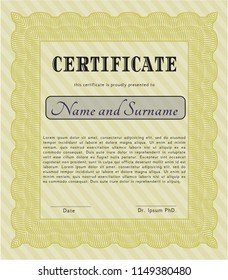 Yellow Sample Diploma. With complex background. Detailed. Money Pattern design. 