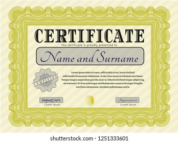 Yellow Sample Diploma. With complex background. Vector illustration. Lovely design. 