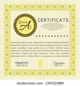 Yellow Sample Diploma. Complex background. Elegant design. Vector illustration. 