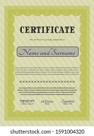 Yellow Sample Diploma. With complex background. Customizable, Easy to edit and change colors. Money design. 