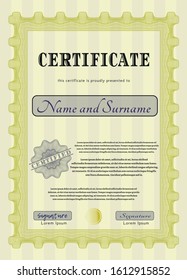 Yellow Sample Diploma. With complex linear background. Detailed. Modern design. 