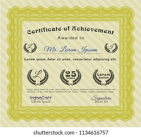 Yellow Sample Diploma. Cordial design. With guilloche pattern and background. Customizable, Easy to edit and change colors. 