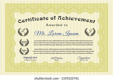 Yellow Sample Diploma. Cordial design. Detailed. Printer friendly. 