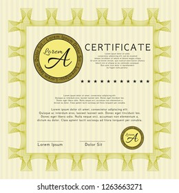 Yellow Sample Diploma. Cordial design. Printer friendly. Vector illustration. 