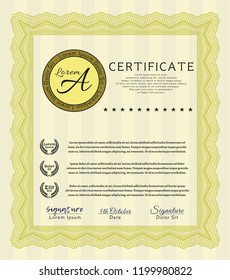 Yellow Sample Diploma. Customizable, Easy to edit and change colors. With linear background. Money design. 
