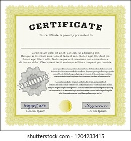 Yellow Sample Diploma. Customizable, Easy to edit and change colors. With linear background. Artistry design. 