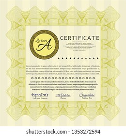 Yellow Sample Diploma. Customizable, Easy to edit and change colors. Printer friendly. Money Pattern design. 