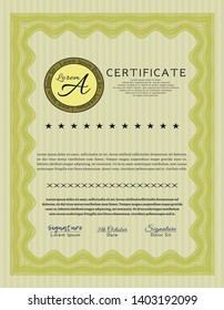 Yellow Sample Diploma. Customizable, Easy to edit and change colors. Printer friendly. Money Pattern design. 