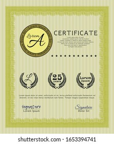 Yellow Sample Diploma. Customizable, Easy to edit and change colors. With complex background. Superior design. 