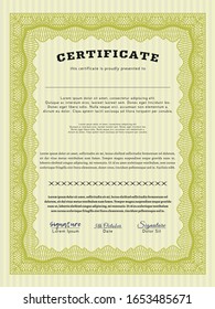 Yellow Sample Diploma. Anpassbar, einfach zu bearbeiten und die Farben zu ändern. Mit komplexem Hintergrund. Herzliches Design. 
