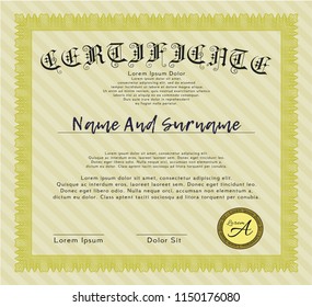 Yellow Sample Diploma. Detailed. With linear background. Good design. 