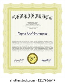  Yellow Sample Diploma. Detailed. With linear background. Lovely design. 