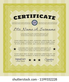 Yellow Sample Diploma. Detailed. Printer friendly. Excellent design. 