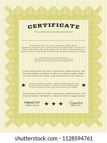 Yellow Sample Diploma. Easy to print. Cordial design. Detailed. 