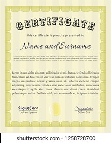 Yellow Sample Diploma. Easy to print. Excellent design. Customizable, Easy to edit and change colors. 