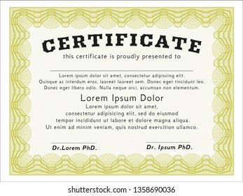 Yellow Sample Diploma. Easy to print. Detailed. Artistry design. 