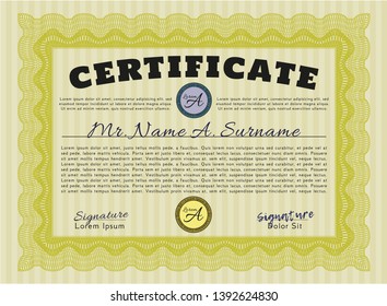 Yellow Sample Diploma. Easy to print. Detailed. Money style design. 