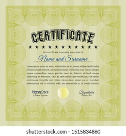 Yellow Sample Diploma. Easy to print. Money Pattern design. Vector illustration. 