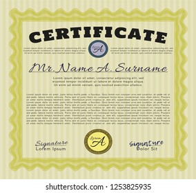 Yellow Sample Diploma. Elegant design. Customizable, Easy to edit and change colors. Printer friendly. 