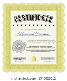 Yellow Sample Diploma. Elegant design. Complex background. Customizable, Easy to edit and change colors. 