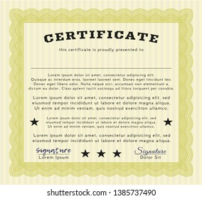 Yellow Sample Diploma. Elegant design. Detailed. Printer friendly. 