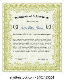 Yellow Sample Diploma. Elegant design. Printer friendly. Vector illustration. 