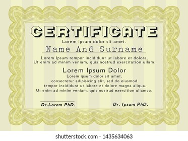 Yellow Sample Diploma. Elegant design. Complex background. Vector illustration. 