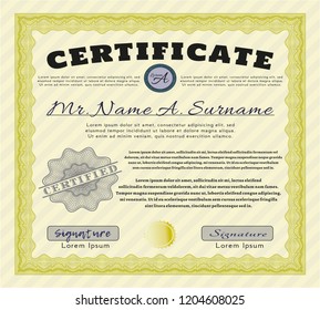 Yellow Sample Diploma. Excellent design. Customizable, Easy to edit and change colors. Printer friendly. 