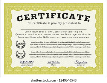 Yellow Sample Diploma. Excellent design. Customizable, Easy to edit and change colors. Easy to print. 