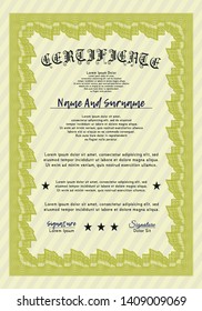 Yellow Sample Diploma. Excellent design. With great quality guilloche pattern. Customizable, Easy to edit and change colors. 