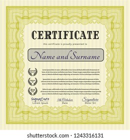 Yellow Sample Diploma. Good design. Printer friendly. Vector illustration. 