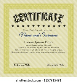 Yellow Sample Diploma. With great quality guilloche pattern. Modern design. Vector illustration. 