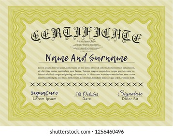 Yellow Sample Diploma. With great quality guilloche pattern. Perfect design. Customizable, Easy to edit and change colors. 