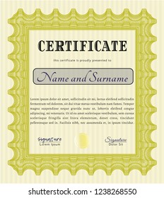Yellow Sample Diploma. With guilloche pattern. Customizable, Easy to edit and change colors. Cordial design. 