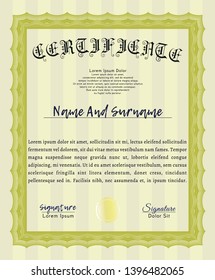 Yellow Sample Diploma. With guilloche pattern and background. Vector illustration. Money Pattern design. 