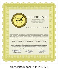 Yellow Sample Diploma. With linear background. Vector illustration. Beauty design. 