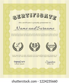 Yellow Sample Diploma. With linear background. Sophisticated design. Detailed. 