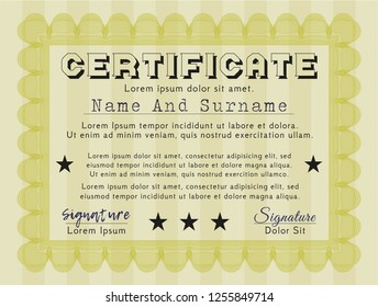 Yellow Sample Diploma. Modern design. Detailed. With background. 