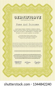 Yellow Sample Diploma. Modern design. With background. Vector illustration. 