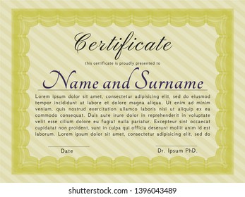 Yellow Sample Diploma. Modern design. With complex background. Detailed. 